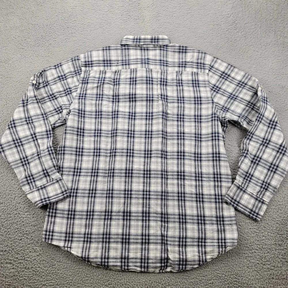 Banana‎ Republic Shirt Mens XL White Blue Plaid Linen Button Up Long Sleeve